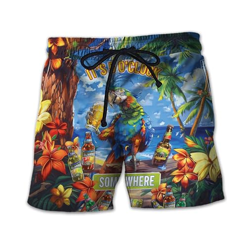 Funny Beer Mens Swim Trunks - Beer Day Hawaiian Mens Swim Short Beach Shorts TU-SH-43