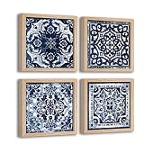 Framed Bedroom Decor Blue wall art Floral Abstract Pictures Modern Navy Framed wall decor Art Bedroo
