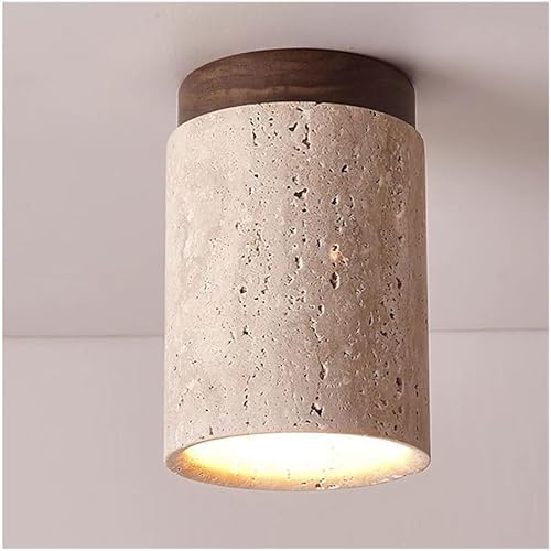 Lámpara de techo rústica retro de piedra travertino amarilla, decoración de interior de granja, semiempotrada, pequeña lámpara de techo para