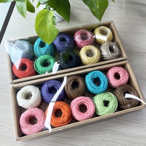Colorful Natural Jute Twine, 2mm Natural Jute String for Artworks, Handmade Crafts, Plant Hanger, DIY Crafts, Picture Display and Embellishments, Gardening (Set2)