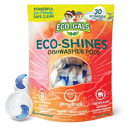 Eco-Gals Eco-Shines Dishwasher Detergent Pods With 3 in 1 Power of Liquid, Powder, and Gel for Brighter Cleaner Dishes Cover