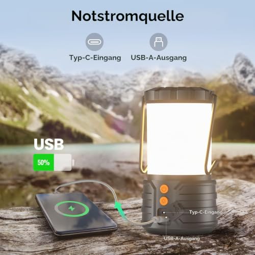 2 Stück Campinglaterne, LED-Campinglaternen, 5000mAh wiederaufladbare Batterie Notfalllichter für Stromausfälle, 3 Farben… – Ansicht 5