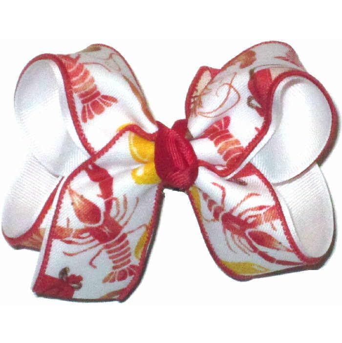 OV-2970M Medium (Ages 5-7 Years) Crawfish Boil with all the Fixings over White Hair Bow