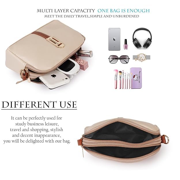 Image of Faux Leather Sling Bag with Brown Adjustable Strap & Gold-Tone Hardware - Compact Crossbody Handbag for Daily Use