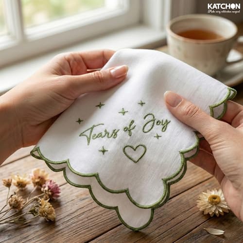 KatchOn, White Happy Tears of Day Handkerchief - White Handkerchief For Mother Of The Bride Gifts | Something Blue Gift For Bride On Wedding Day | Engagement Gifts for Women | Bridal Shower Favors - Thumbnail 7