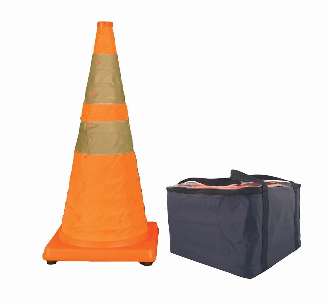 Cortina Pack N Pop Collapsible Cone with 4 LEDs, Rubber Feet, 03-501-03, 28" Height, Orange (Pack of 5)