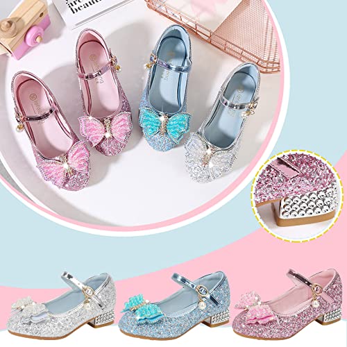 Kids Girl Baby Shoes Bowknot Rhinestone Sandals Pumps Glitter Sequins Shoes Princess Dance Party (Blue, 13.5 Little Kid)2