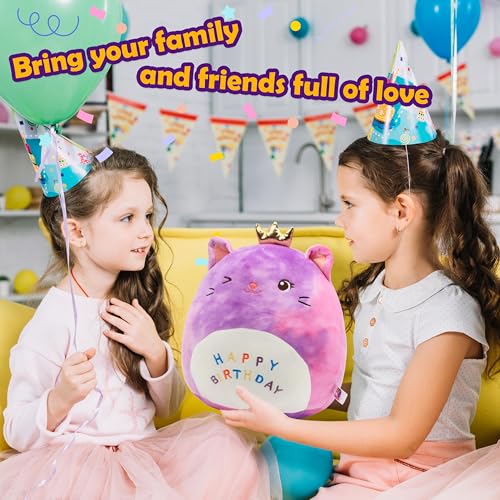 Image of Easfan 12'' Rainbow Birthday Kitty Plush Pillow Soft Cat Plush Toy Cute Kitty Stuffed Animal Home Room Decoration Birthday Gifts for Kids Toddlers