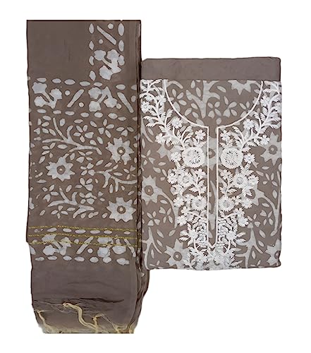 Image of Women's Batik Print Cotton silk, Chanderi Dress Material with heavy embroidery work on Neck and all over with beautiful Dupatta