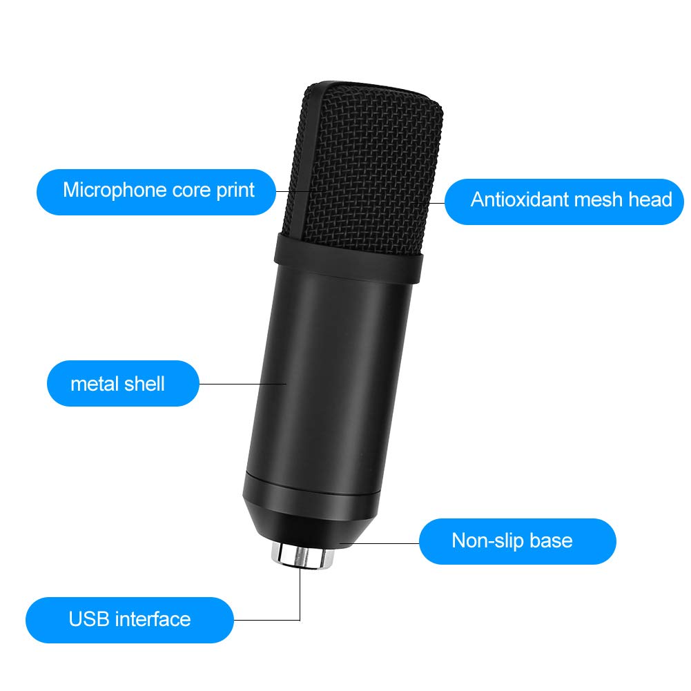 JEOZBM Microfono a Condensatore USB per Computer PC, Kit Microfono Cardioide Hi Fi con Filtro Anti-Pop a Prolunga per Studio di Registrazione Podcasting
