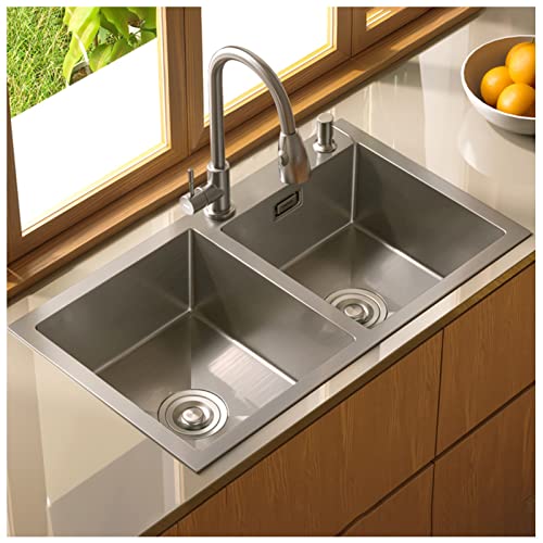 INGVY Fregadero De Cocina De Doble Tazón De Plata Fregadero Cuadrado De Acero Inoxidable con 2 Escurridores Y Kit De Montaje Adecuado para Opciones De Múltiples Tamaños De Cocina (Color : D, Size