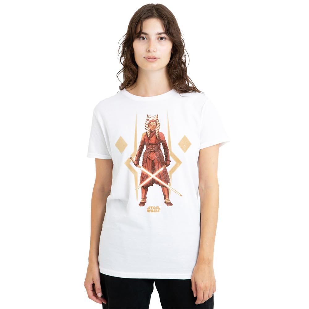 Star Wars Ahsoka The Warrior Ladies T Shirt, White, X-Large