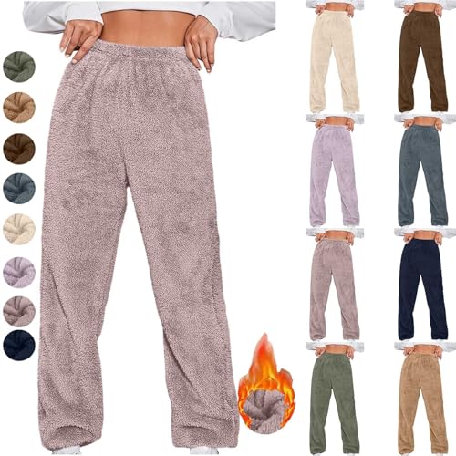 Generisch Pantalones de invierno para mujer, cálidos, pantalones largos de forro polar, pantalones de peluche, pantalones de pijama, pantalones de pijama, pantalones térmicos, pantalones de yoga