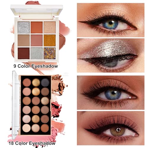 All In One Makeup Kit for Women, Travel Makeup Kit, Make Up Sets Valentine's Day Gift, Includes Eyeshadow Palette Highlighter Contour Blush Eyeliner Eyebrow Powder Mascara Cosmetic Brushes Makeup Set - Image 6