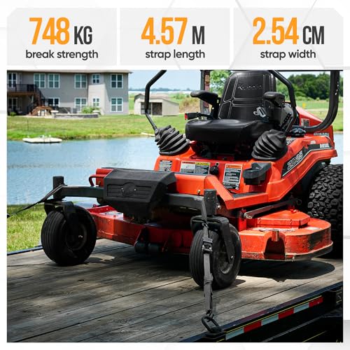 FORTEM Ratchet Straps, 748kg Break Strength, 4 Pack 4.6m x 2.54cm Tie Down Strap Set, 4 Soft Loops, Motorcycle Straps Tie Downs, Cargo Cam Buckles, Rubber Handles, Carry Bag - Image 6