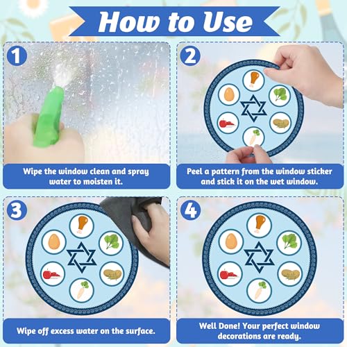 Image of 63 PCS Passover Decorations, 9 Sheets Colorful Passover Window Clings with Seder Plates Stars of David Eggs Red Wine Patterns, Double-Sided Jewish Decor for Pesach Party Supplies Home School
