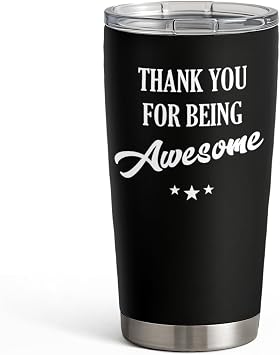 SANDJEST Thank You for Being Awesome Tumbler Gift Set - Birthday, Christmas, Appreciation Inspirational Gifts for Women, Men, Coworkers - 20oz Stainless Steel Insulated Coffee Travel Mug