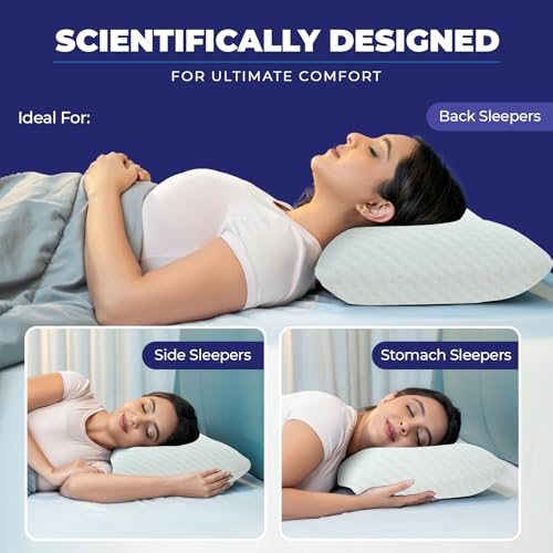 Image of WELLGIVER Ergonomic Memory Foam Pillow for Neck Pain | 2 Years Warranty | 21 x 14 x 4.5 Inch | Orthopedic Pillow for Side Sleeping | Removable Washable Jacquard White Cover | Pack of 2