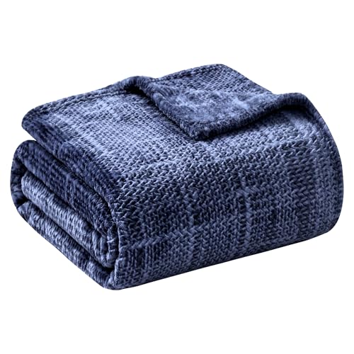 COOVA Fleece Bed Blanket King Size, Super Soft and Cozy 3D Jacquard Warm Blankets, Lightweight and Fuzzy Large Throw for Couch, Sofa, Chair, Giftable (Navy Blue, 90