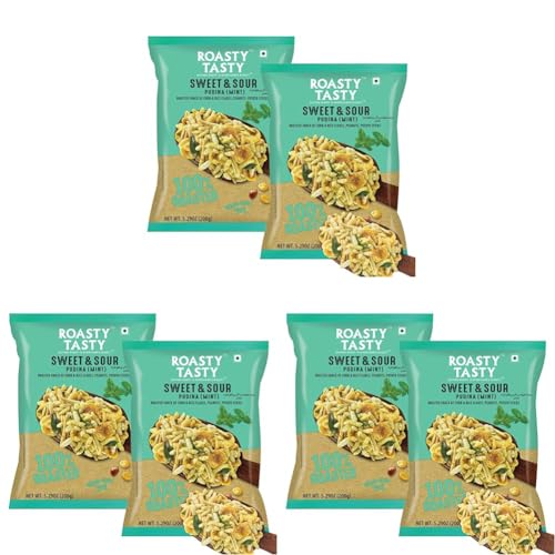 Image of Roasty Tasty Roasted Sweet & Sour Mixture | Pudina | Healthy Snacks | Best Indian Tea Snack | Chivda | Namkeen Snacks | Diet Chiwda | Roasted Namkeen | Guilt Free | Pack of 6 (200g each)