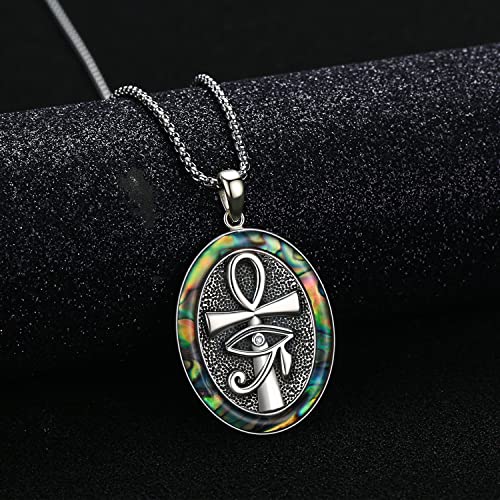 Abalone/Black Onyx/Turquoise/Malachite/Snake Ankh Necklace 925 Sterling Silver Ancient Egyptian Protection Jewelry Eye of Horus Pendant Punk Hip Hop Gifts for Men Women Father3