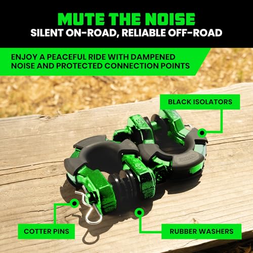 Image of Rhino USA Super D Ring Shackles (2-Pack) - 70,548lb Break Strength - Heavy Duty 3 /4 inch Clevis Shackle with 7 /8 Pin for Towing & Off-Road Use - Pairs with Tow Strap for Vehicle Recovery (Green)
