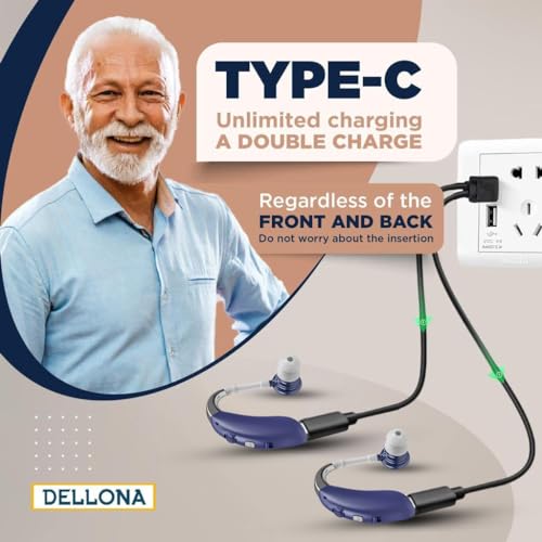 Rechargeable Hearing Aids for Seniors Type-C - Hearing Aids With Noise-Canceling - Each Hearing Aid 360° Rotating Hook Comfortable - hearing aids for severe hearing loss (BLUE)