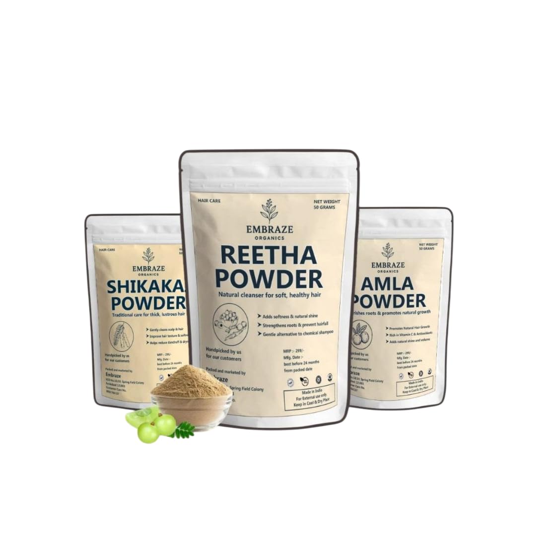 Herbal Hair Care Combo Pack | Shikakai, Reetha & Amla Powder | 100% Pure & Natural Ayurvedic Hair Care | 50g Each (Total 150g)-image-25