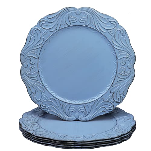 Leemxiiny Antique Blue Charger Plates With Embossed Edge, Plastic Flora Decorative Chargers For Dinner Plates Set Of 6 Bulk Wedding For Table Setting, Party, Holiday #TOP15