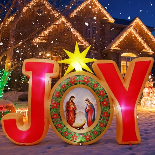 COMIN 5.3FT Christmas Inflatables Outdoor Decorations Nativity Scene Joy,Blow Up with Built-in LED Lights for Christmas Party Indoor Yard Lawn Garden Patio Decor