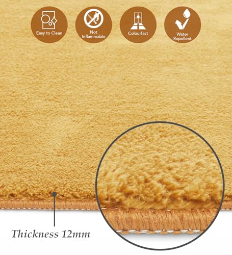 Image of Obsessions Polyester Bedside Runner with Solid Pattern Felt Backing, Ideal for Bedroom & Living Room 60x150cm, Camel