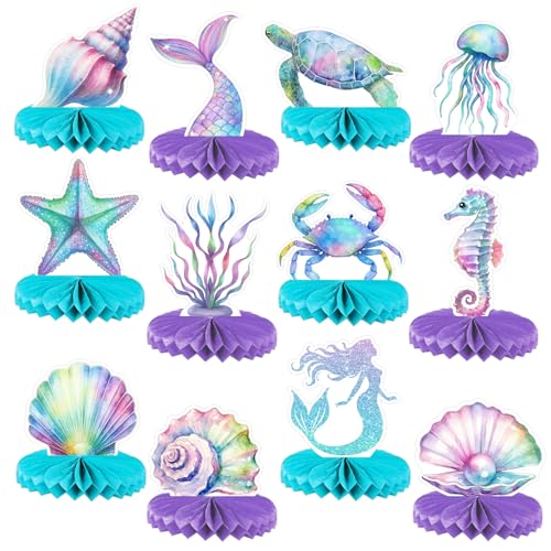 Mermaid Birthday Decorations (12-Pack) Little Mermaid Party Decorations for Tables Honeycomb Centerpiece Mermaid Theme Party Supplies