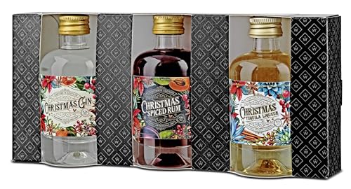 Wajos Christmas Spirituosen Set: 3x40ml Gin, Rum & Tequila. Ideal als Alkohol Geschenkset zu Weihnachten & Mitbringsel im Advent