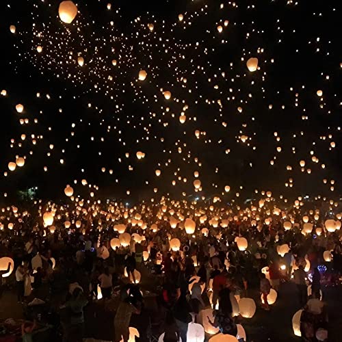 30 Pack Chinese Lantern To Release In Sky Paper Memorial Lunar Floating Decorations Biodegradable Flying For Funeral Service，Celebration Of Life (Multicolored) #TOP4