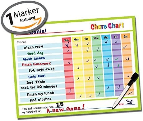 Dry Erase Reward Chore Chart - 14.5" x 11" - Kids Classroom & Home Teaching Resource - Teach Children Routine Behavior & Responsibility - Reusable Teacher Star Child Toddler Incentive Charts (Lime)