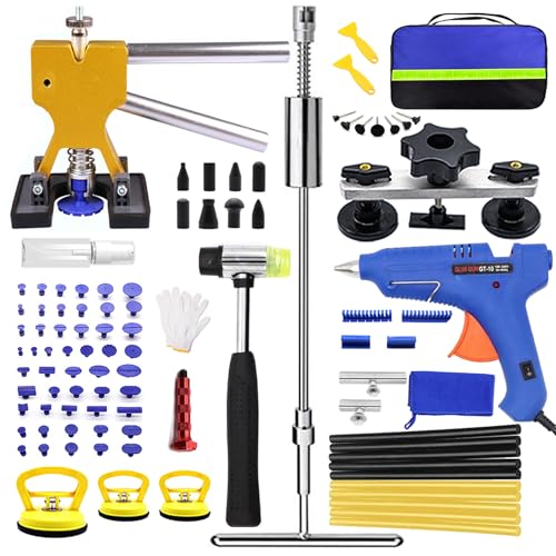 97PCS Auto Dent Repair Kit,Paintless Dent Removal, Car Dent Repair Puller Eastwood Dent Removal Kit with Dent Puller, Dent Kit Repair Slide Hammer, Glue Dent Puller,and Glue Gun for Dent Removal Tool