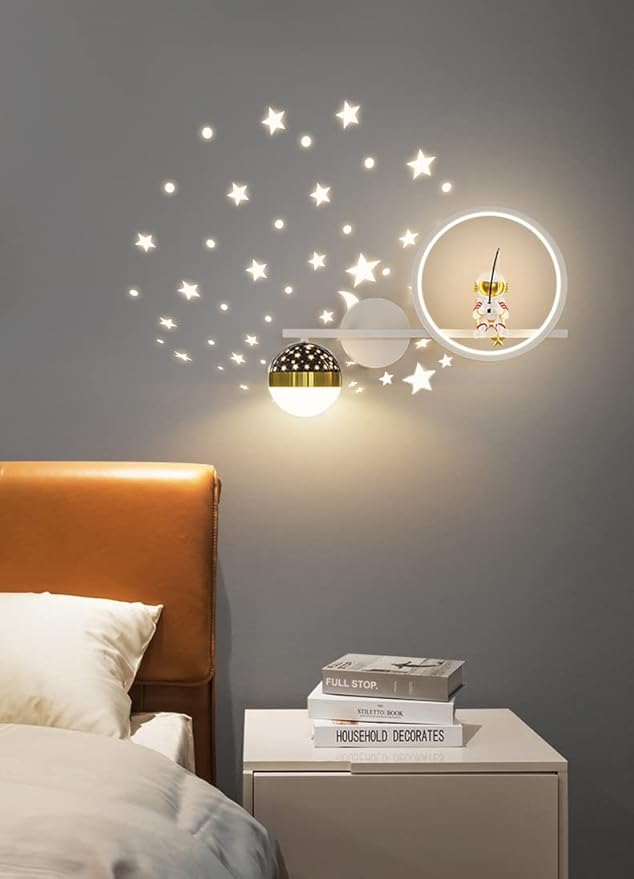 KZT LED Wandlamp Dimbare Kinderkamer Wandlampje Moderne Kinderen Slaapkamer Bedlamp Creatieve Jongen Meisje Kamerlamp Sterrenlicht Gloeiende Astronaut Nachtlamp 30W Binnen Wandlicht photo 2