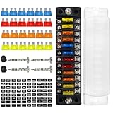 【Amplio rango de aplicación】Este distribuidor 12V está diseñado para tensiones de 12V, 24V a 32V – adecuado para motos, tractores, camiones, turismos, barcos, autocaravanas, torpederos, todo tipo de vehículos y equipos marinos. Esta caja de fusibles 12V cuenta con circuitos independientes y un distribuidor de bornes para bloque de fusibles de 12V, garantizando la máxima protección para cada dispositivo conectado a esta caja de fusibles de CC.