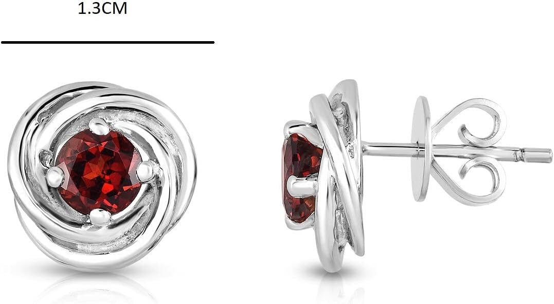 925 Sterling Silver 5mm 1-1/3Ct Round Genuine Garnet Swirl Stud Earrings