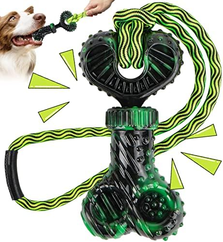Yorpumly Dog Toys for Aggressive Chewers, Squeaky Durable Dog Toys, Indestructible Tough Dog Chew Toys with Real Bacon Flavored, Interactive Tug of War Toys for Medium/Large Breed Dogs (Green)