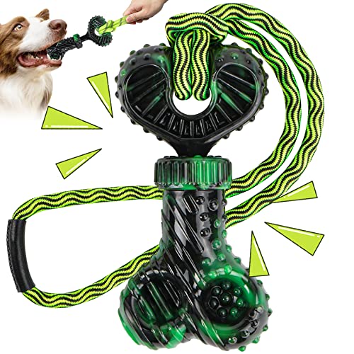 Yorpumly Dog Toys for Aggressive Chewers, Squeaky Durable Dog Toys, Indestructible Tough Dog Chew Toys with Real Bacon Flavored, Interactive Tug of War Toys for Medium/Large Breed Dogs (Green)