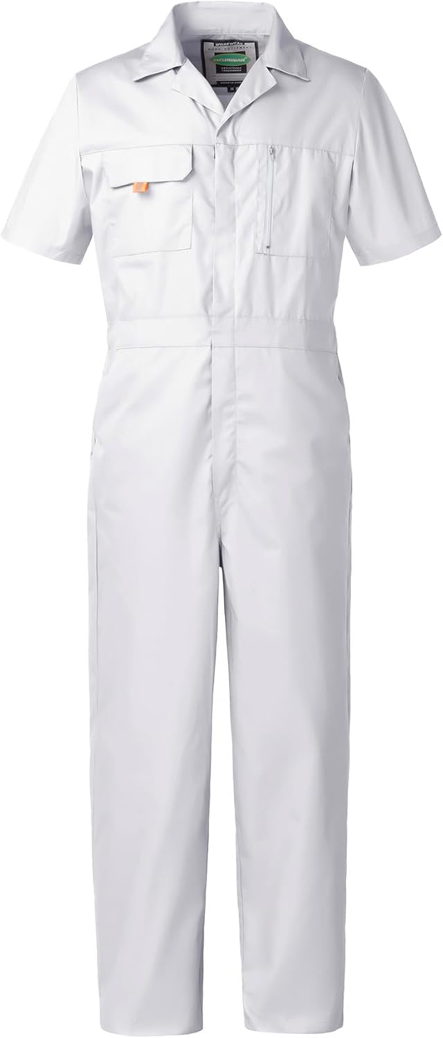 Mens Short Sleeve Coveralls Work Mechanics Jumpsuit Summer Overall Work Suit Breathable Crawl Suit Coverall