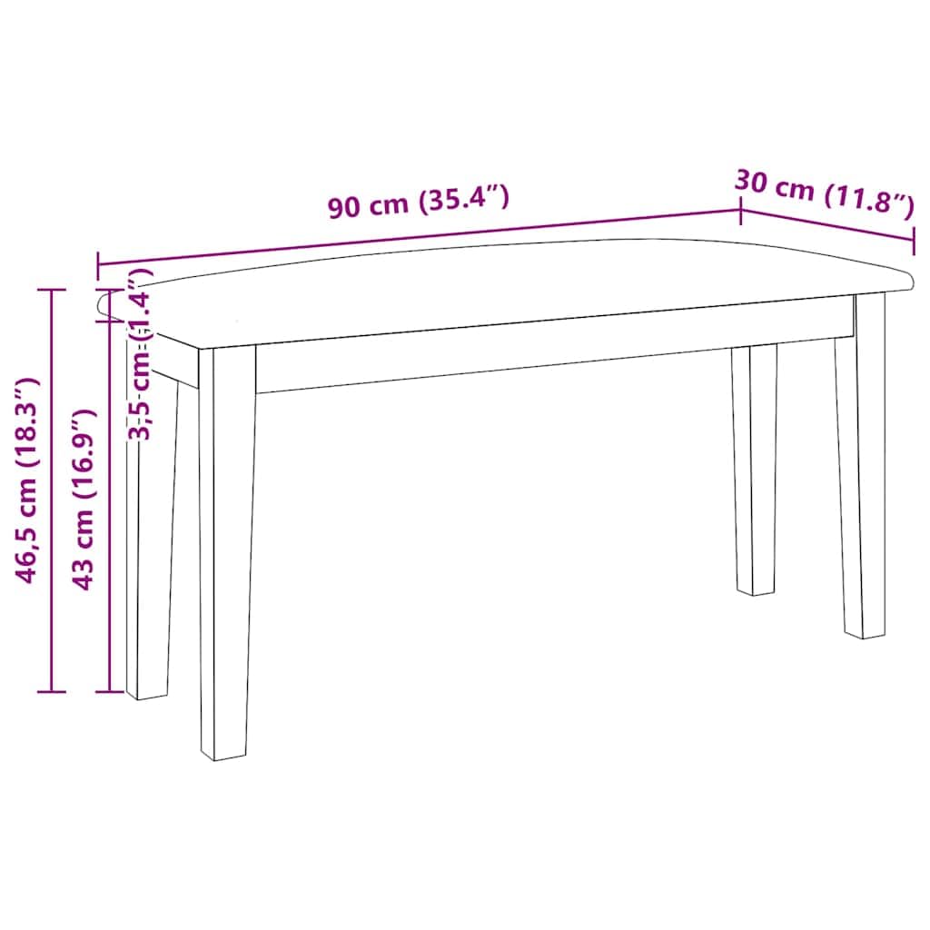 Banc 90 cm bois massif caoutchouc
