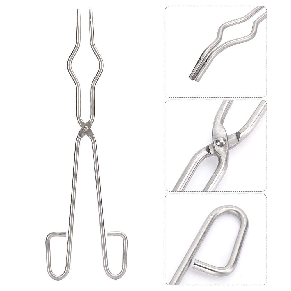 Pinza per crogiolo da 40 cm, con prua dritta, punte dentellate, materiale di laboratorio in metallo Morsetto di sostegno per becher in acciaio inossidabile