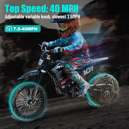 KOOZ HP115E Electric Dirt Bike Motorcycle for Kids and Teens, 40 MPH 60V 2000W (Max 3000W) Offroad Motorcycle with 14"/12" Tires, Hydraulic Brakes, Ideal for Offroad Riding (40 MPH Red)