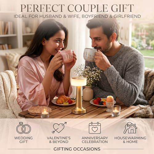Image of NYRWANA Coffee Mug 250 ml & Table Lamp 2000mAh Battery Combo Stepless Dimming, 3 Colour Touch Control, USB-c Charging, Mr & Mrs Set of 2 Coffee Mugs
