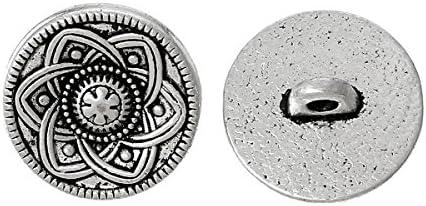 The Bead and Button Box - 6 Metal Shank Button Round Antique Silver Single Hole Flower Pattern 15.0mm Dia. Ideal for Sewing, Knitting, Button Art, Embellishment and Other Crafts