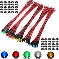 RUNCCI-YUN 100 Stück 3mm 3V-9V-12V LED diode,LED mit kabel 12v,modelleisenbahn h0 beleuchtung rc modellbauLED-Dioden Licht+ 100 Stück 3mm LED Montageringe Plastik (Rot, Gelb, GRÜN, Weiß, Blau)