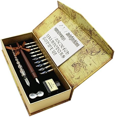 FEATTY Calligraphy Pen Set - 15-Piece Kit - Glass Pen - 11 Nib & 1 Ink Set