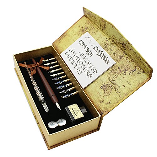 Featty Calligraphy Pen Set - 15-Piece Kit - Glass Pen - 11 Nib & 1 Ink Set #TOP2